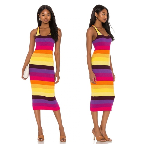 REVOLVE Dresses & Skirts - LE SUPERBE x REVOLVE | Colorful Ribbed Midi Dress in Prismatic Stripe | Size S